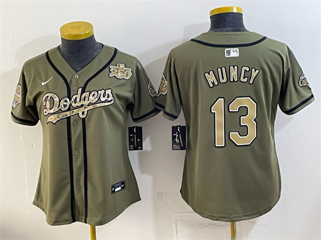 Youth Los Angeles Dodgers #13 Max Muncy Olive 2026 Armed Forces Day Stitched Baseball Jersey